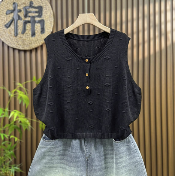 綿  丸首  ニットベスト 秋冬 ゆったりオーバーサイズ 綿毛糸 アンサンブル 重ね着 おしゃれ ノーカ 3枚目の画像