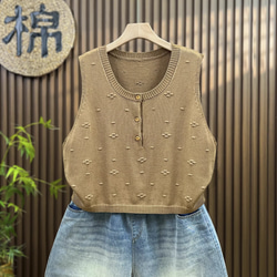 綿  丸首  ニットベスト 秋冬 ゆったりオーバーサイズ 綿毛糸 アンサンブル 重ね着 おしゃれ ノーカ 5枚目の画像