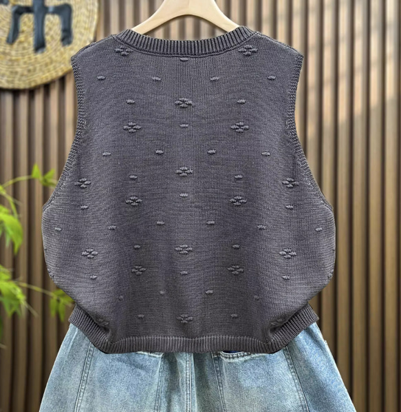 綿  丸首  ニットベスト 秋冬 ゆったりオーバーサイズ 綿毛糸 アンサンブル 重ね着 おしゃれ ノーカ 8枚目の画像