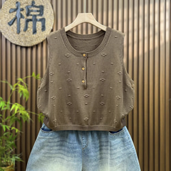 綿  丸首  ニットベスト 秋冬 ゆったりオーバーサイズ 綿毛糸 アンサンブル 重ね着 おしゃれ ノーカ 1枚目の画像