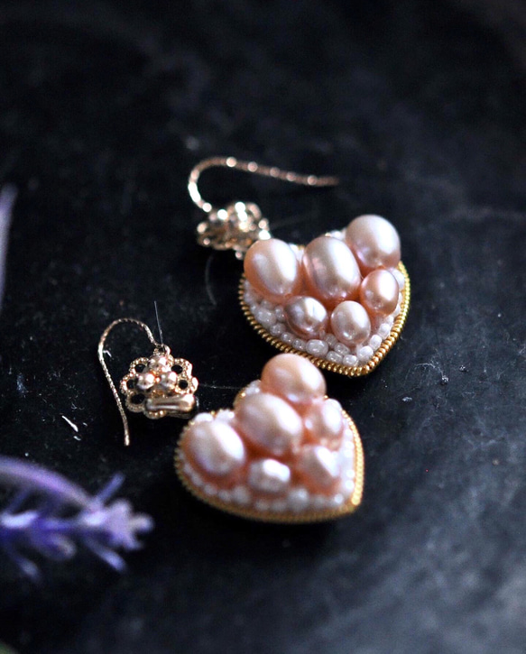 14Kゴールドフィルド　天然真珠　　大人可愛いハートのピアス 2枚目の画像