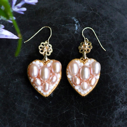 14Kゴールドフィルド　天然真珠　　大人可愛いハートのピアス 1枚目の画像