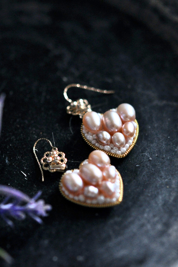 14Kゴールドフィルド　天然真珠　　大人可愛いハートのピアス 4枚目の画像