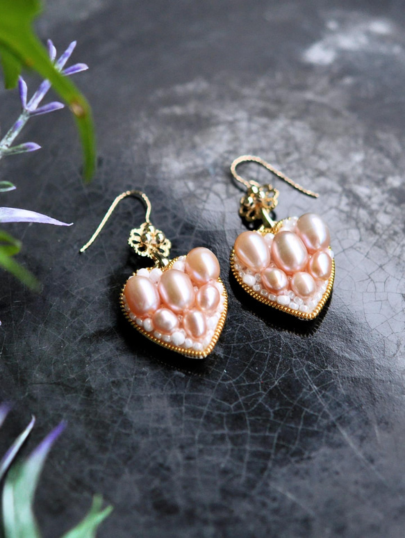 14Kゴールドフィルド　天然真珠　　大人可愛いハートのピアス 8枚目の画像