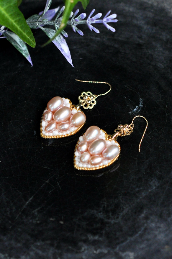 14Kゴールドフィルド　天然真珠　　大人可愛いハートのピアス 7枚目の画像