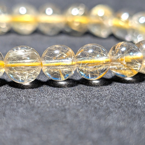 透明感抜群】ゴールドルチルクォーツ ブレスレット 7ミリ 金針水晶の