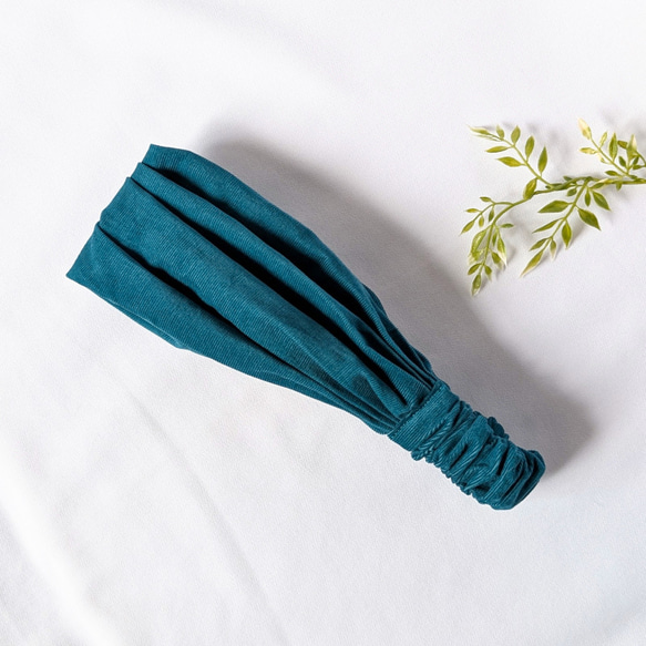 幅広ヘアバンド（コーデュロイ・ティール） 1枚目の画像
