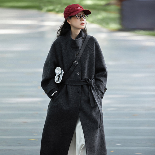 冬の定番ミディアム丈ウールコート ツイードコート 和モダン 厚手