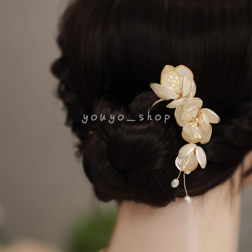 Uピン ヘアピン 玉蘭花モチーフ 髪飾りヘアコーム 髪飾り かんざし 簪