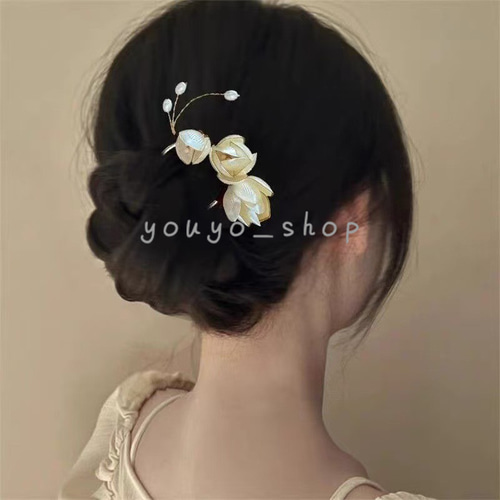 Uピン ヘアピン 玉蘭花モチーフ 髪飾りヘアコーム 髪飾り かんざし 簪