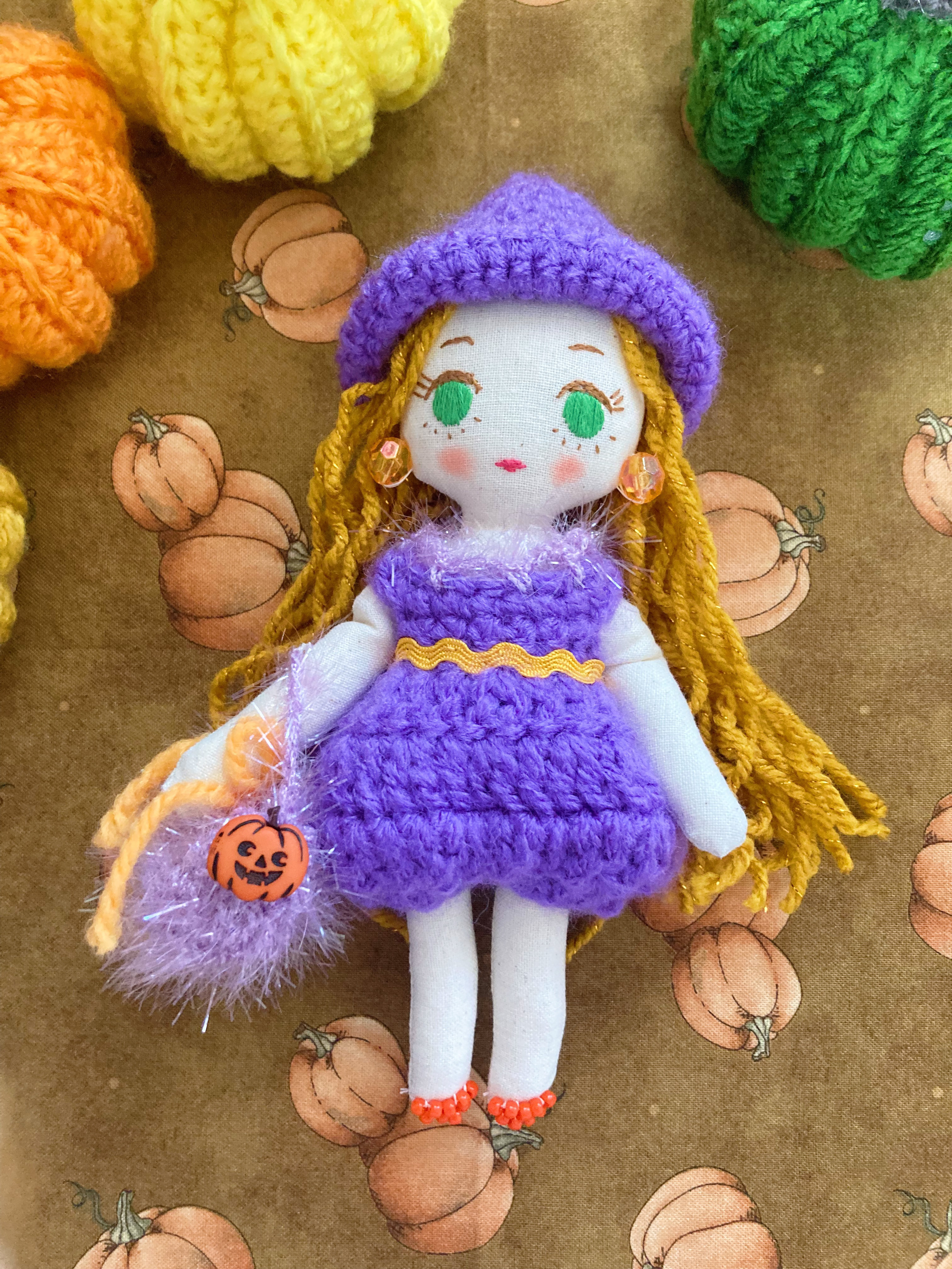 グリーンアイのもえちゃん　ドールチャーム　バックチャーム　布人形　ハロウィン　ハロウィンコーデNO333