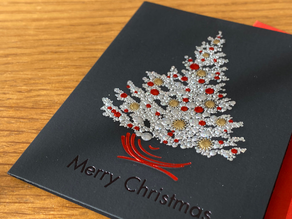 小さな難あり10％引！イタリア製　大人のクリスマス　小さめ『エンボス加工　きらきら箔押し　クリスマスツリー』～中紙付き～ 5枚目の画像