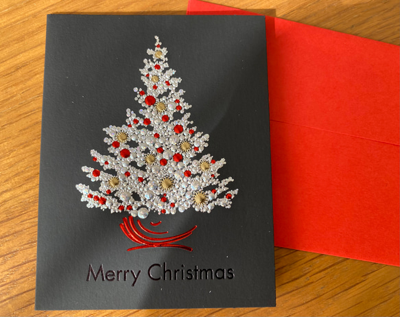 小さな難あり10％引！イタリア製　大人のクリスマス　小さめ『エンボス加工　きらきら箔押し　クリスマスツリー』～中紙付き～ 6枚目の画像