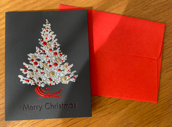 小さな難あり10％引！イタリア製　大人のクリスマス　小さめ『エンボス加工　きらきら箔押し　クリスマスツリー』～中紙付き～ 1枚目の画像