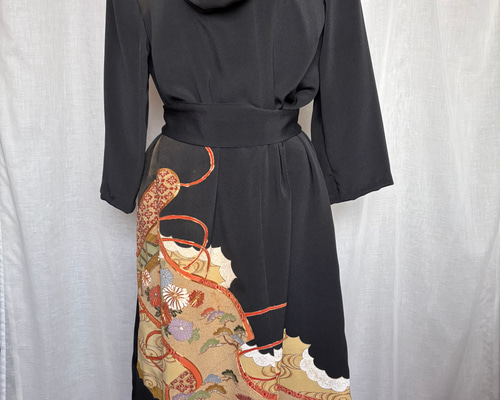 フォーマルドレス 留袖 着物リメイク スヌード リボンベルト付き M