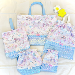 入園入学グッズ 5点セット パープル✖️ピンク苺 レッスンバッグ Mimi