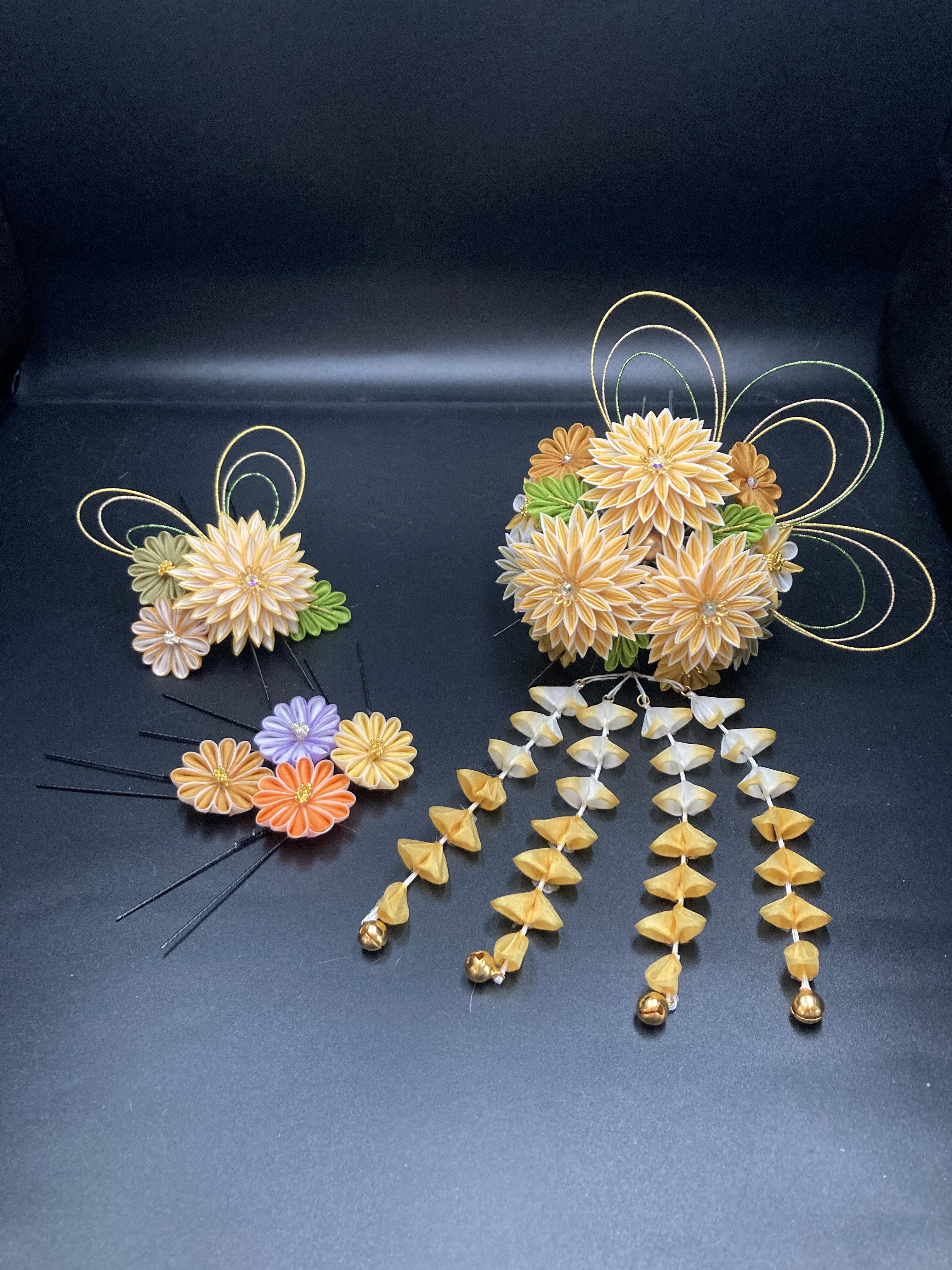 つまみ細工　正絹　髪飾り　9点セット　（14）成人式　和装髪飾り　ヘアーアクセサリー　七五三