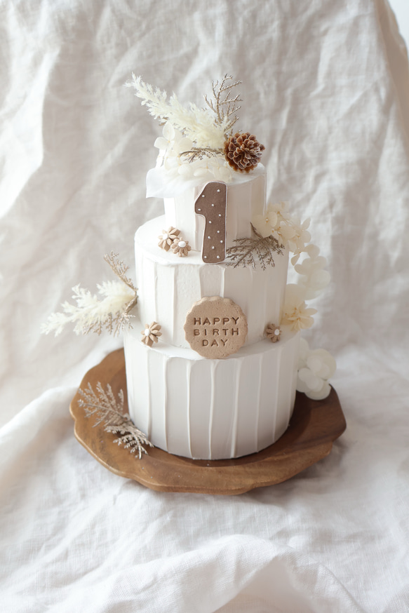秋冬の3段ナチュラルクレイケーキ☆ハーフバースデー　100日　1歳以外でも♪ 7枚目の画像
