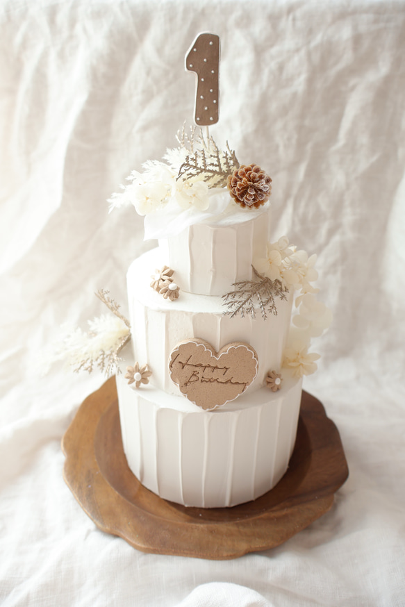 秋冬の3段ナチュラルクレイケーキ☆ハーフバースデー　100日　1歳以外でも♪ 3枚目の画像