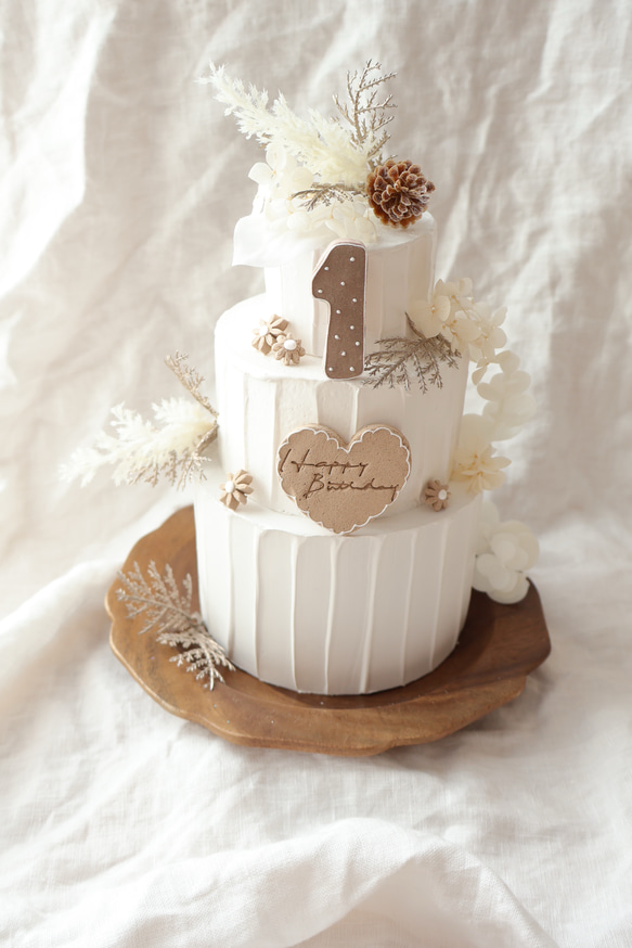 秋冬の3段ナチュラルクレイケーキ☆ハーフバースデー　100日　1歳以外でも♪ 8枚目の画像