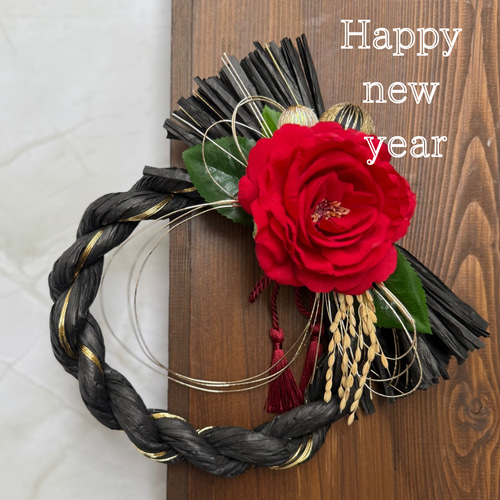 早割価格】椿のしめ縄飾り 和モダン 正月リース 玄関インテリア 2026年