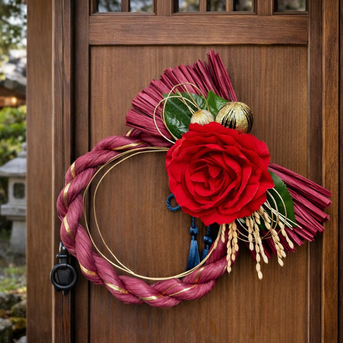 椿のしめ縄飾り 和モダン 正月リース 玄関インテリア 2026年 お正月