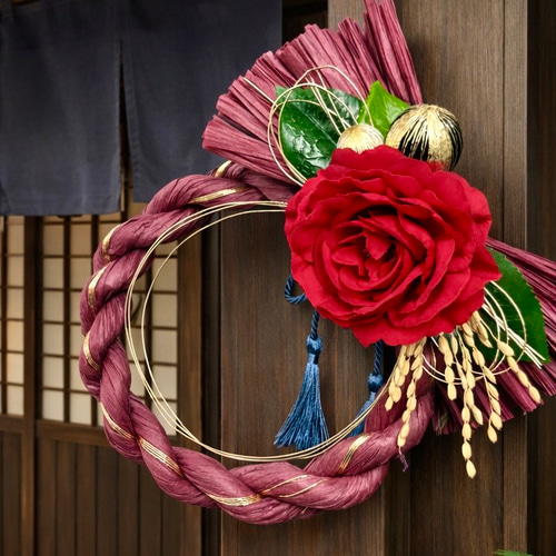 椿のしめ縄飾り 和モダン 正月リース 玄関インテリア 2026年 お正月