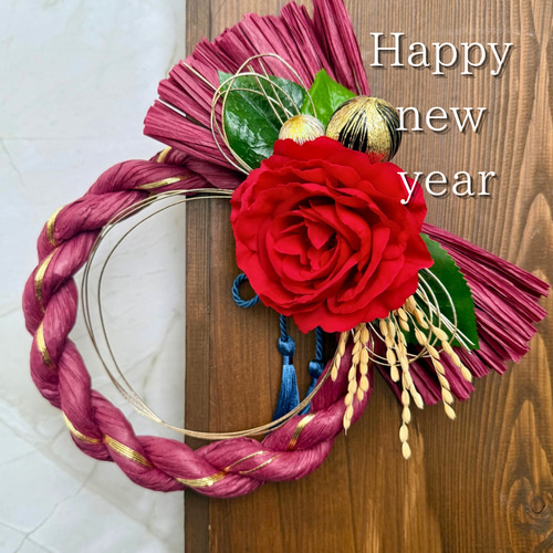 椿のしめ縄飾り 和モダン 正月リース 玄関インテリア 2026年 お正月