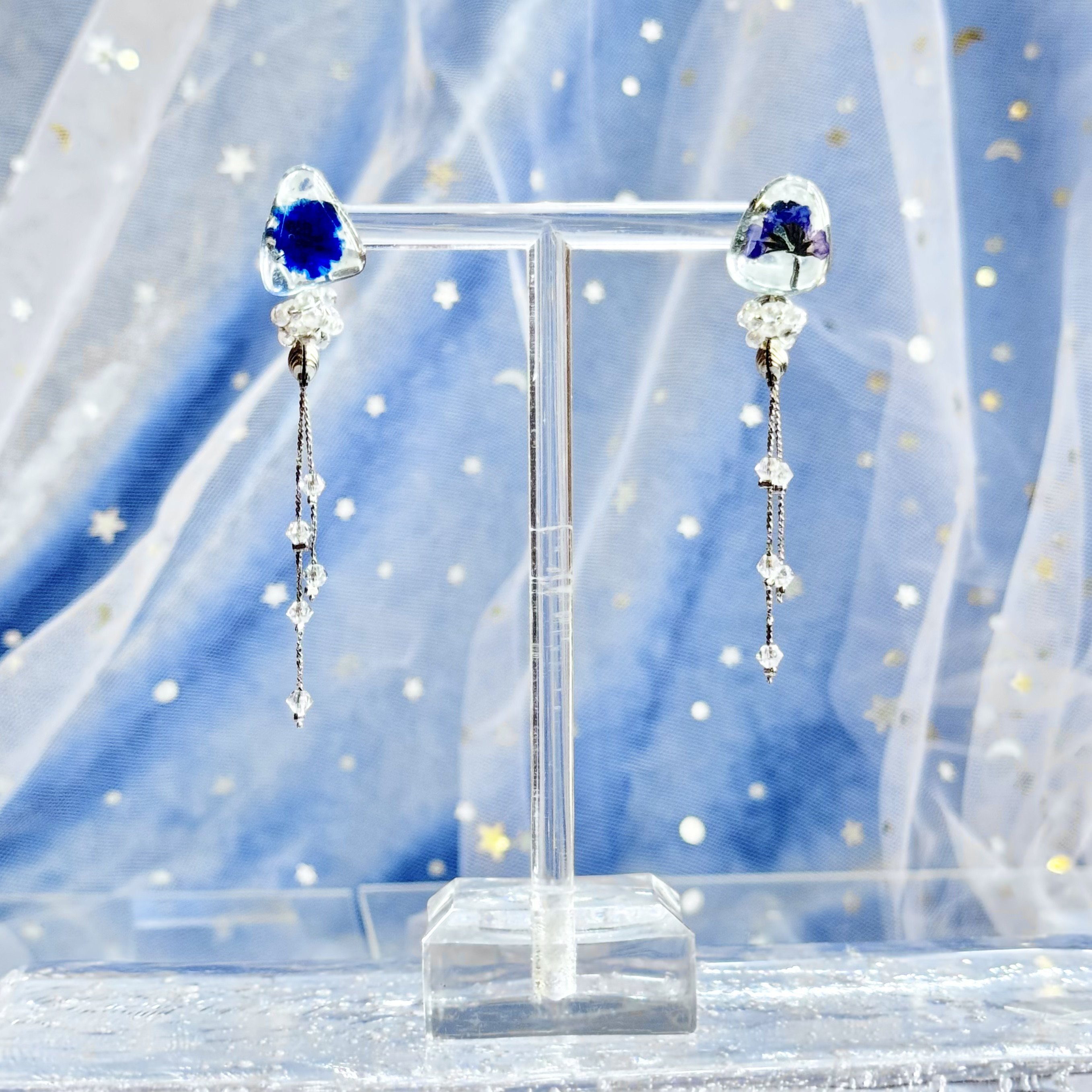 【金属アレルギー対応┊チタン】シーグラス × かすみ草/レースフラワー┊植物標本のピアス