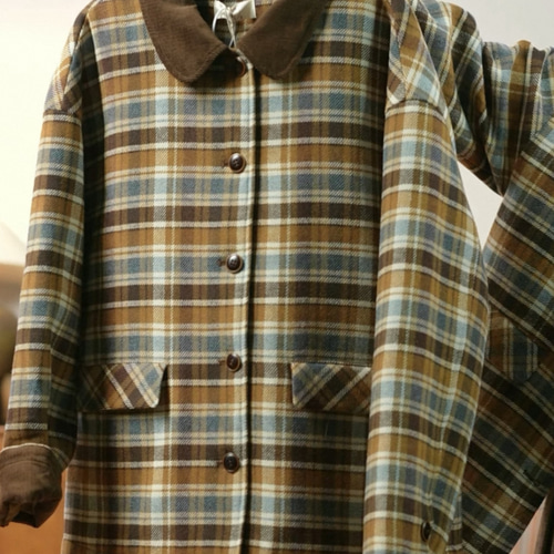 レトロモダンチェック柄 裏キルティング仕様ミドル丈コート ポケット