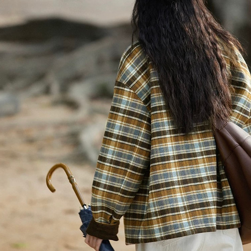 レトロモダンチェック柄 裏キルティング仕様ミドル丈コート ポケット