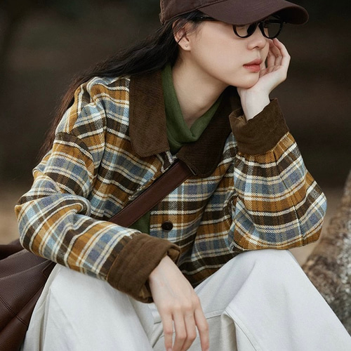 レトロモダンチェック柄 裏キルティング仕様ミドル丈コート ポケット