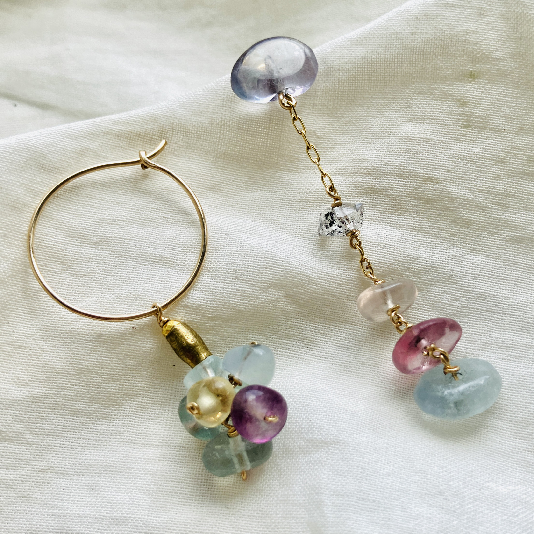 Daily pleasure　日々の泡　K１４gfフープandスタッドピアス　１点もの