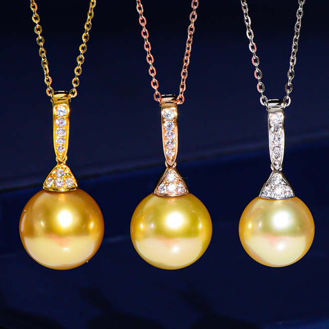 ルミナ10-14mm天然南洋ゴールドビーズペンダント、18Kゴールドネックレス、ユニバーサルバックルデザイン、豊かなゴールドカラ