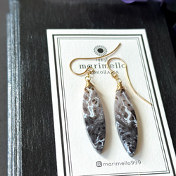 14kgf*大人シック*パームウッドアゲートの一粒ピアス／イヤリング*1点物 3枚目の画像