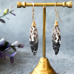 14kgf*大人シック*パームウッドアゲートの一粒ピアス／イヤリング*1点物 1枚目の画像