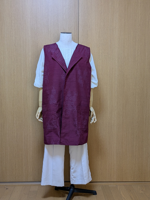 着物リメイク　ロングベスト　大島紬　Ｍ〜L SOLD 着物リメイク ロングベスト 大島紬 M〜L ベスト さらあお 通販