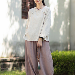 ラミーTシャツ 中国結びボタン 秋の新作 オリジナルデザイン レディース 長袖 ナチュラル素材 #麻色 12枚目の画像