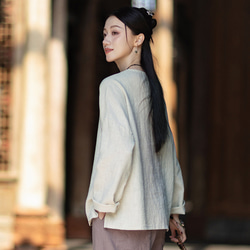 ラミーTシャツ 中国結びボタン 秋の新作 オリジナルデザイン レディース 長袖 ナチュラル素材 #麻色 6枚目の画像