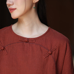 ラミーTシャツ 中国結びボタン 秋の新作 オリジナルデザイン レディース 長袖 ナチュラル素材 #赤色 8枚目の画像