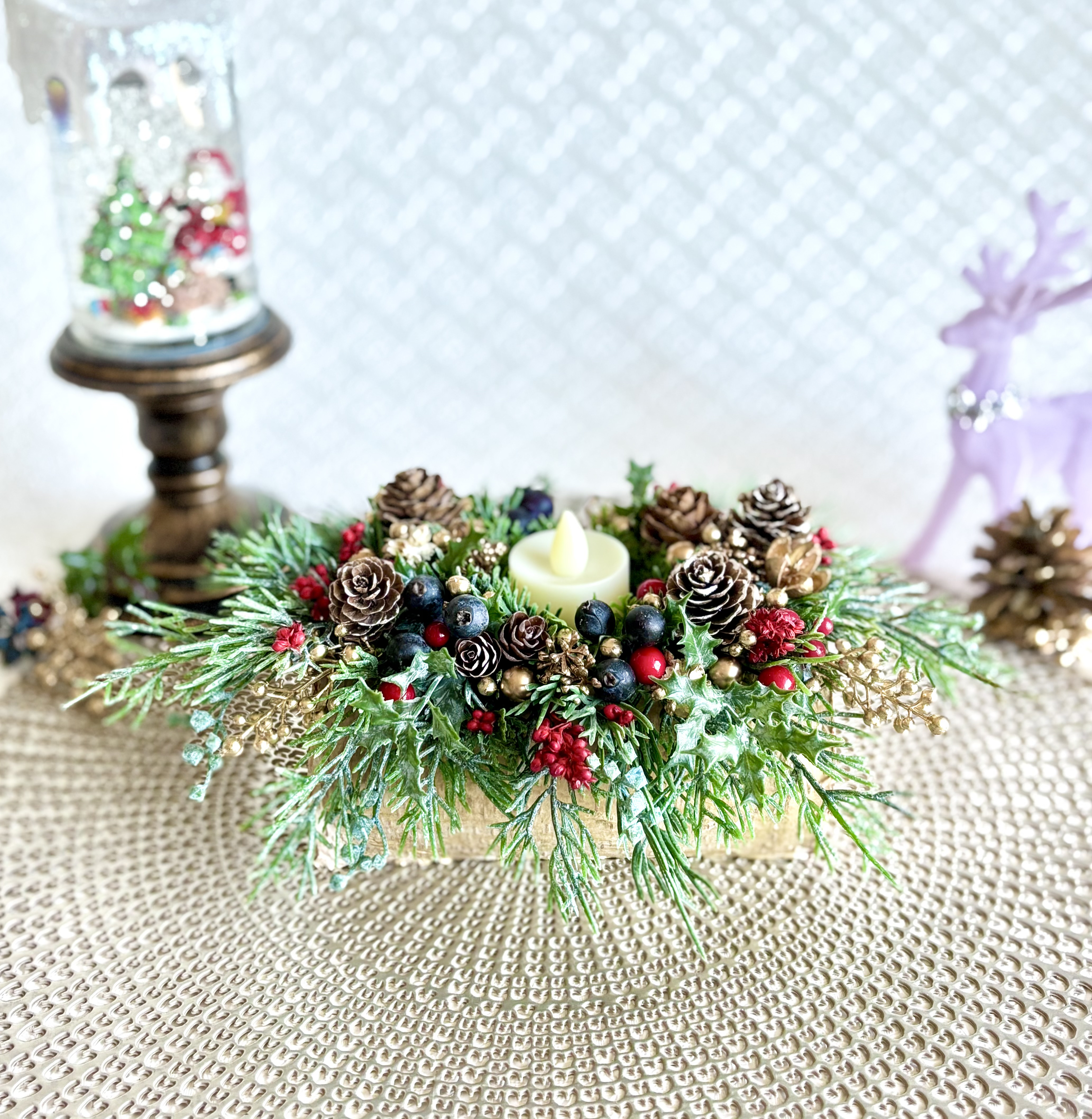 森の切り株クリスマスキャンドルアレンジメント　（アーティフィシャルフラワー・造花）