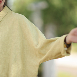 ラミーシャツ コンビカラー 中国結びボタン シャツカラー ゆったりシルエット オーガニックコットン 長袖 #黄色 8枚目の画像