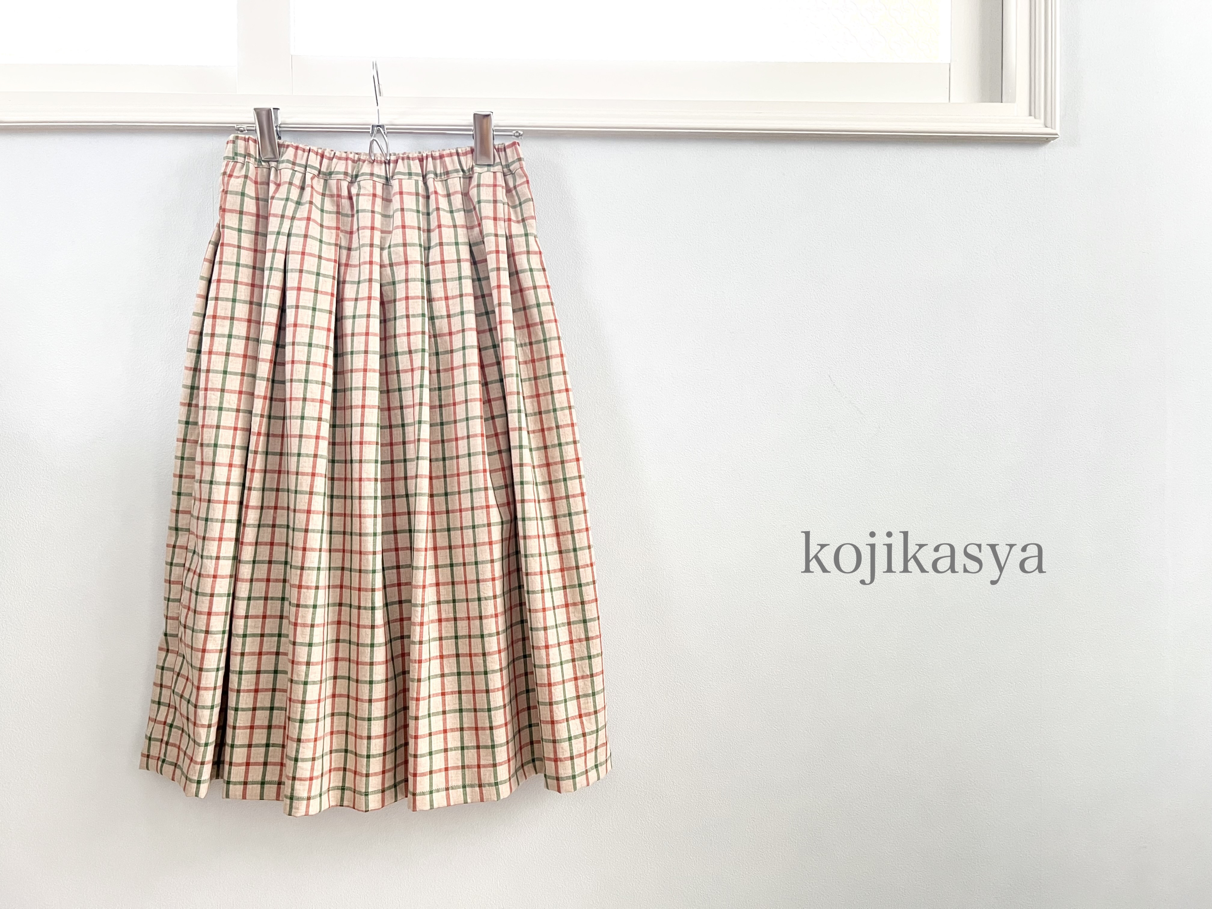 小柄さん♪播州織 微起毛 赤×緑のチェックスカート Sサイズ