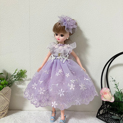 リカちゃん服　ライトパープルピンクのワンピース 4枚目の画像