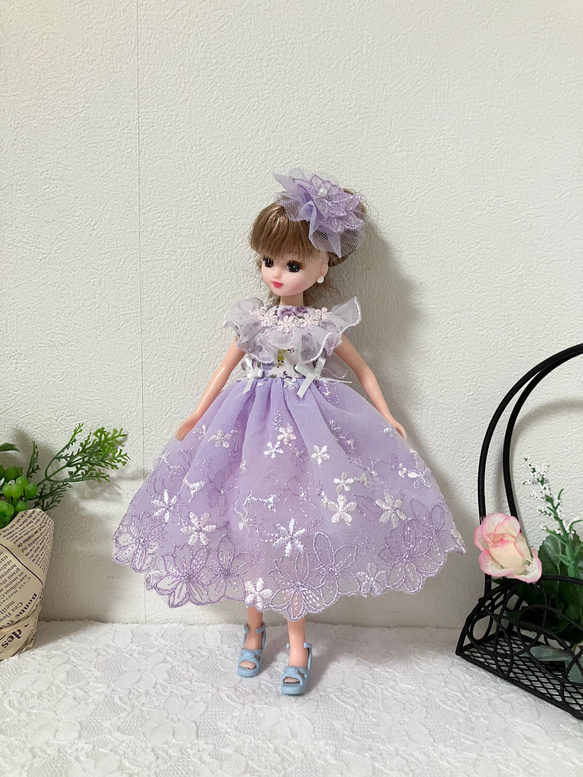 リカちゃん服　ライトパープルピンクのワンピース 4枚目の画像