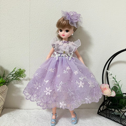 リカちゃん服　ライトパープルピンクのワンピース 1枚目の画像