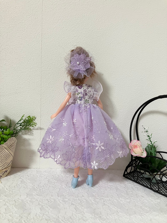 リカちゃん服　ライトパープルピンクのワンピース 7枚目の画像