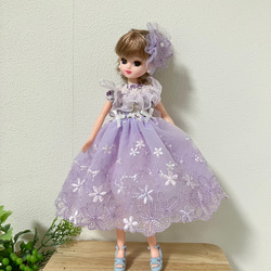 リカちゃん服　ライトパープルピンクのワンピース 2枚目の画像