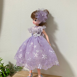 リカちゃん服　ライトパープルピンクのワンピース 5枚目の画像