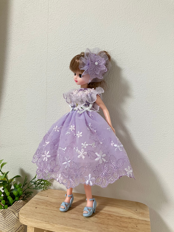 リカちゃん服　ライトパープルピンクのワンピース 5枚目の画像